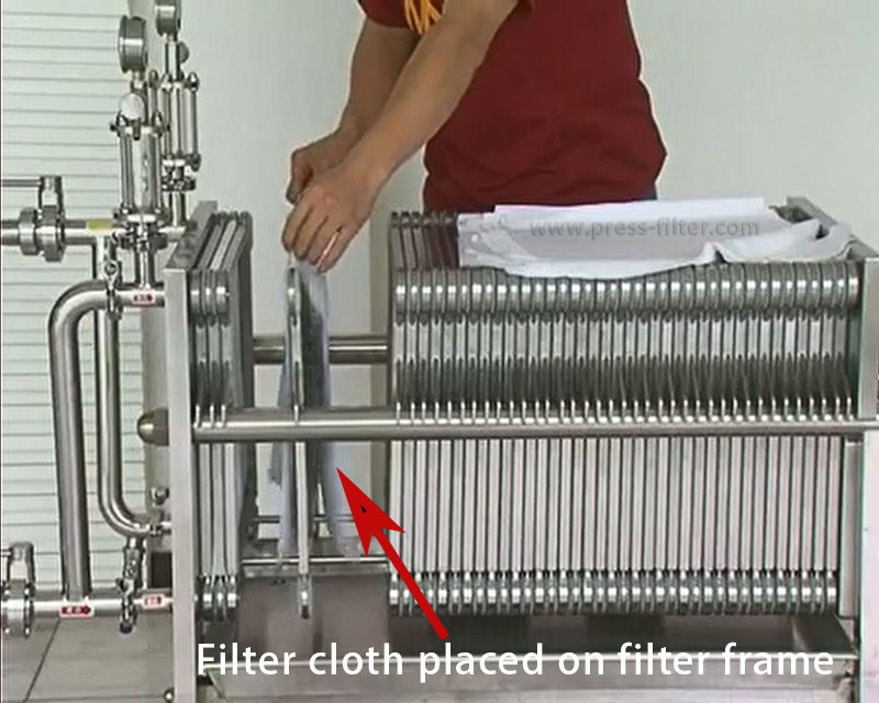 Filter cloth placed on filter frame